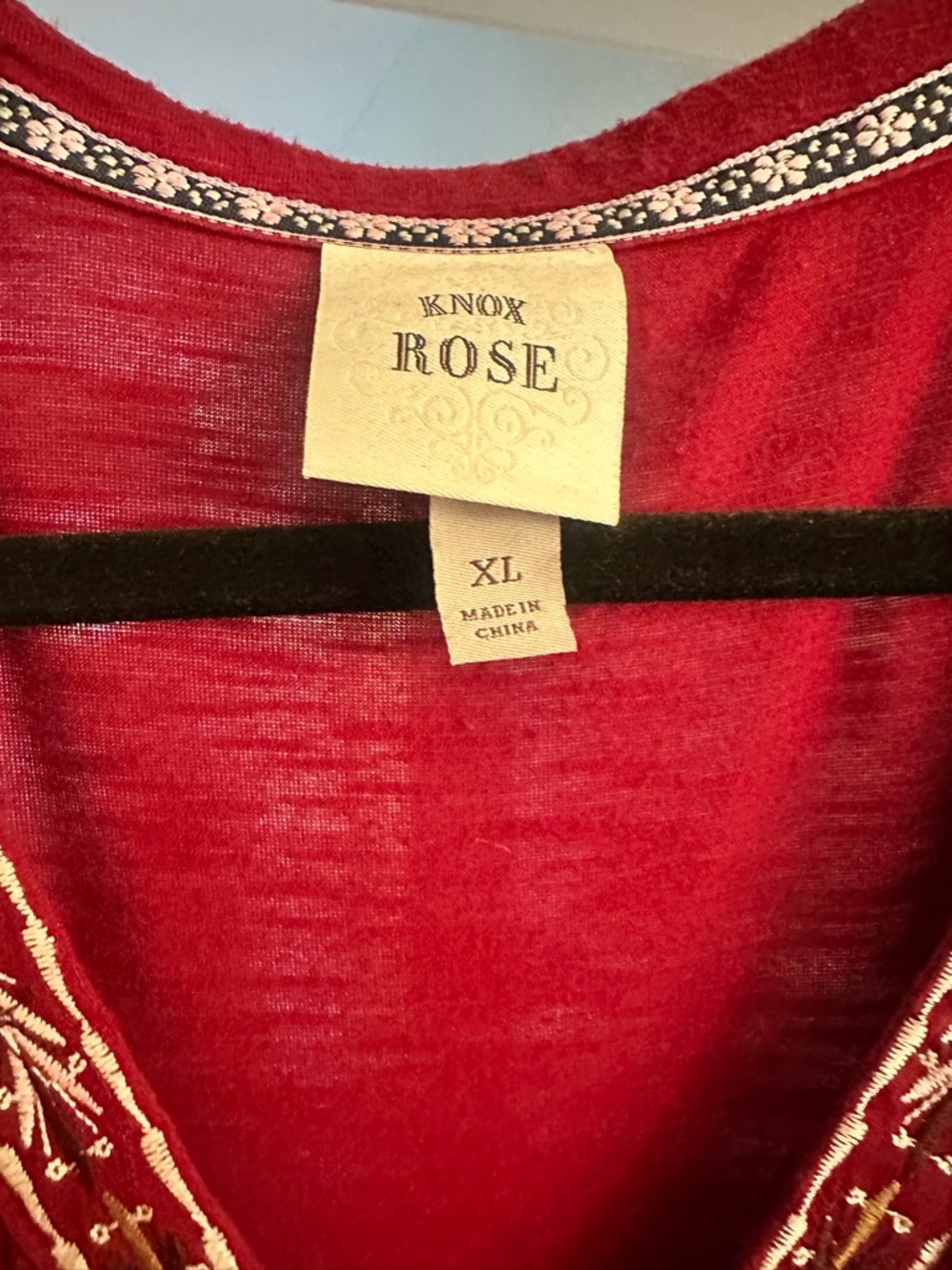 Knox Rose Red Long-Sleeve Embroidered V-Neck Tunic - Picture 2 of 3